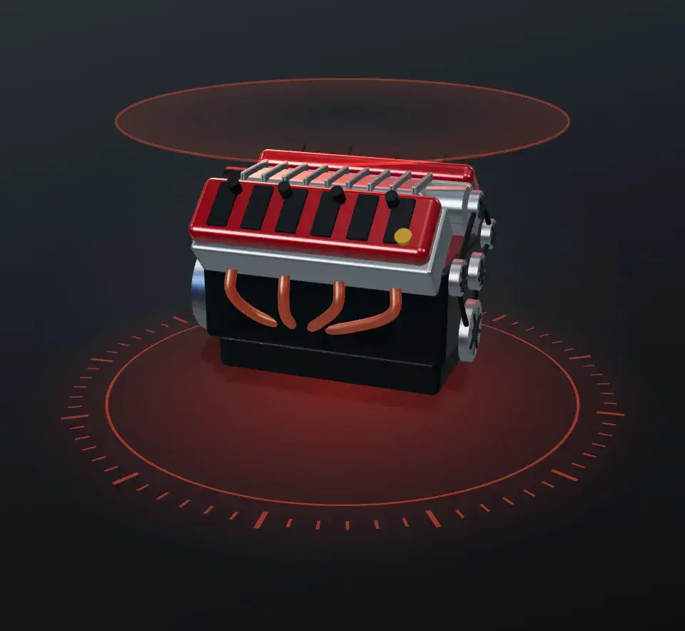 3D supercharged V8 engine